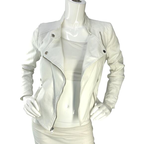 Banana Republic Petite Womens Size XSP Jacket Soco Moto Cotton Stretch White - Picture 11 of 15